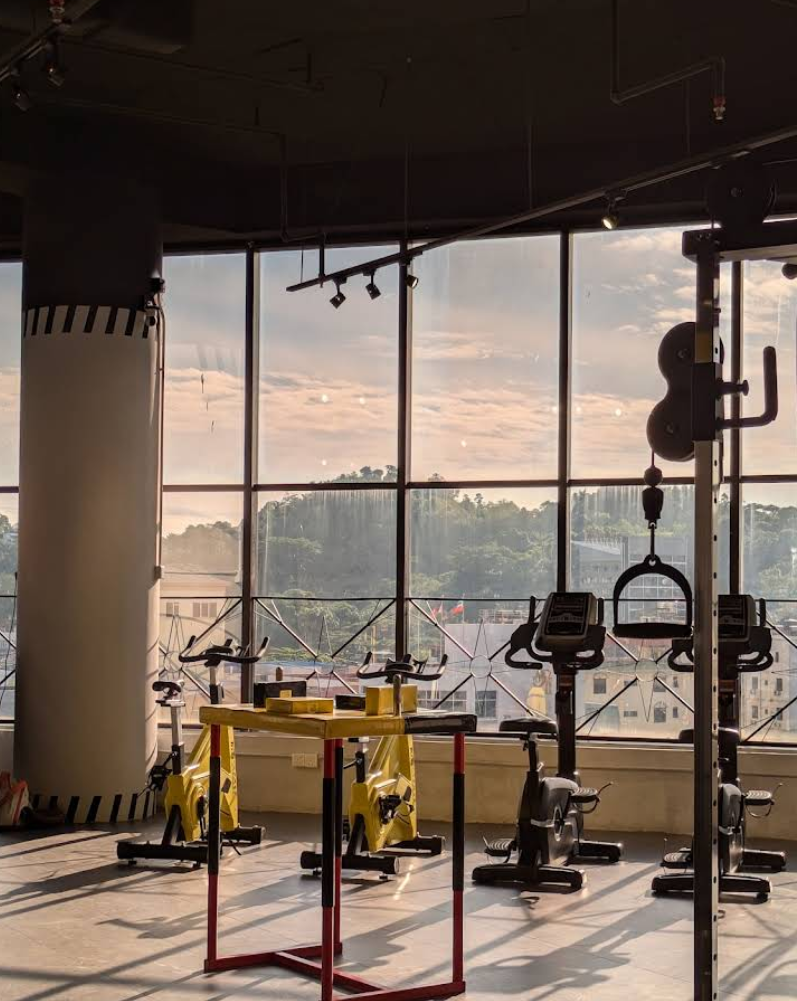Cable machines with sunset view